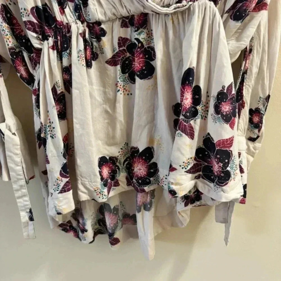 Free People Tuscan Dream Tunic Long Sleeve Off White Purple Floral Womens S - Picture 8 of 11